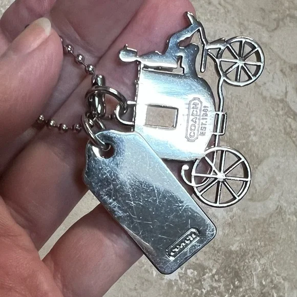 Coach Silver Carriage & Tag Charm Necklace - Picture 2 of 3